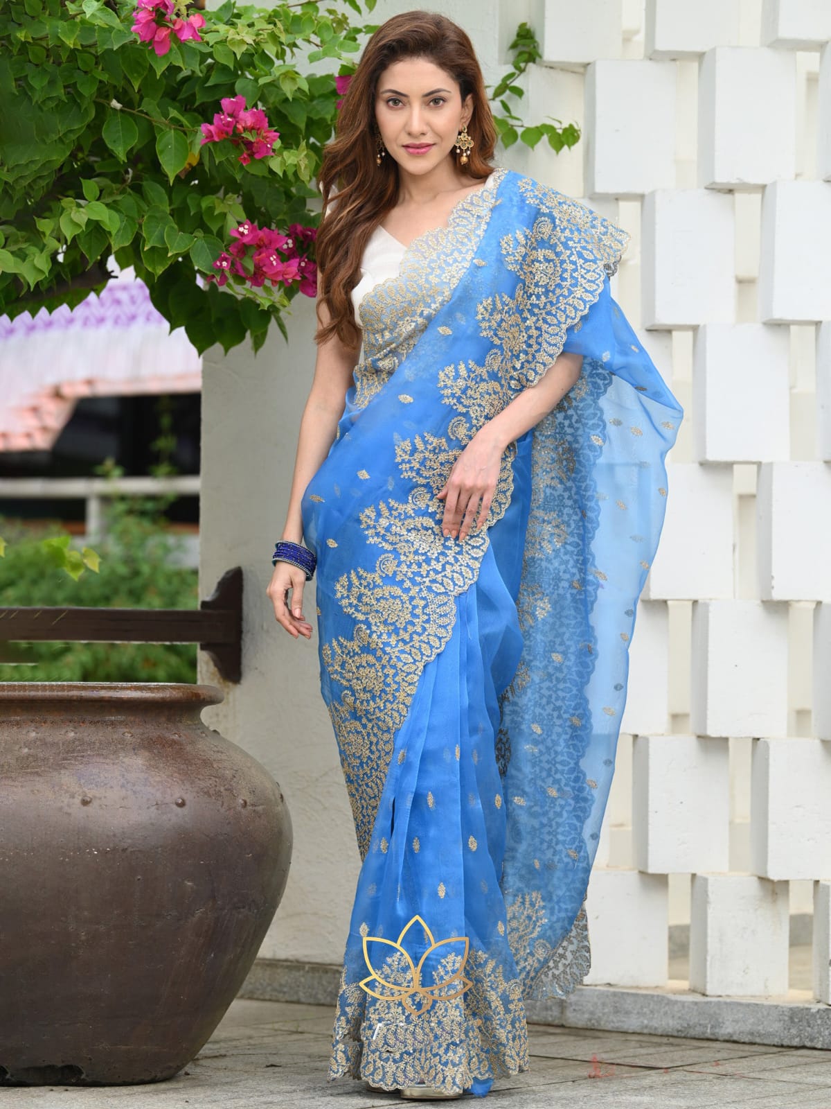 Organza Silk Coding Sequence Work Saree Blouse