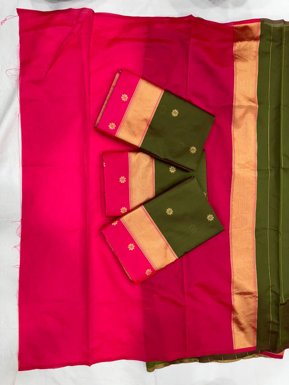 Green Pink Lichi Silk Saree Blouse