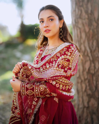 Fully Stitched Georgette Sequence Work Double Layer Gown With Dupatta