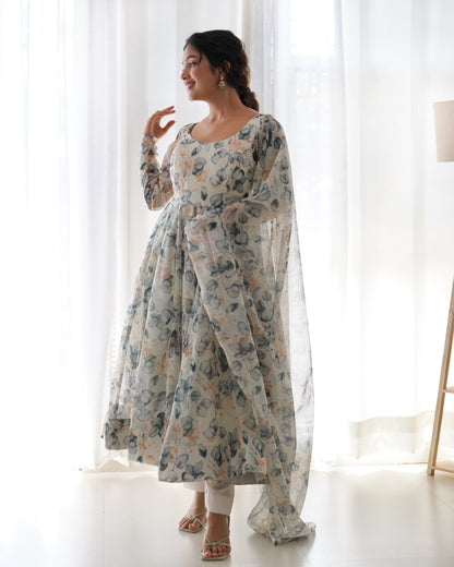 Designer Ready To Wear Printed Anarkali Gown Set For Girls Wear
