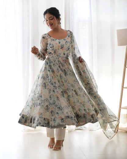 Designer Ready To Wear Printed Anarkali Gown Set For Girls Wear