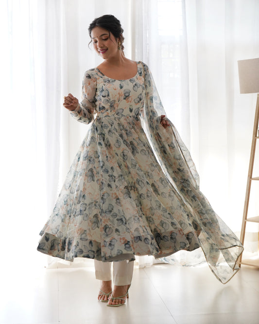 Designer Ready To Wear Printed Anarkali Gown Set For Girls Wear