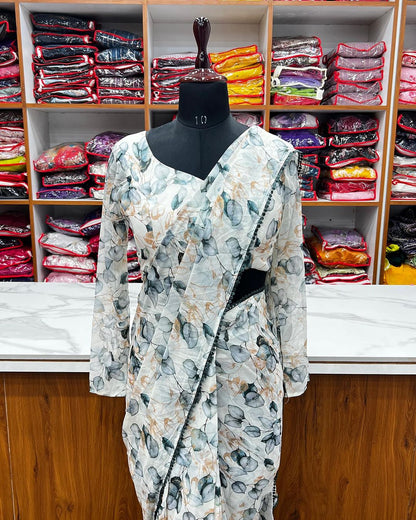 Ready to Wear Print Designer Saree For Women_Blouse Unstitched