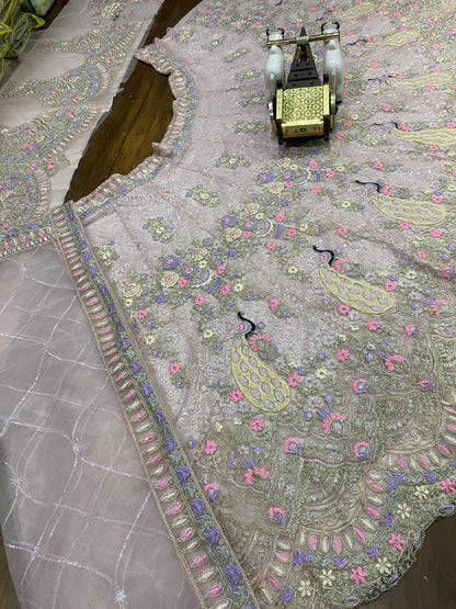 Peach Color Net Coding Work Lehenga Choli