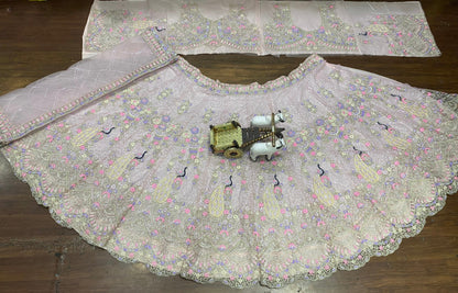 Peach Color Net Coding Work Lehenga Choli