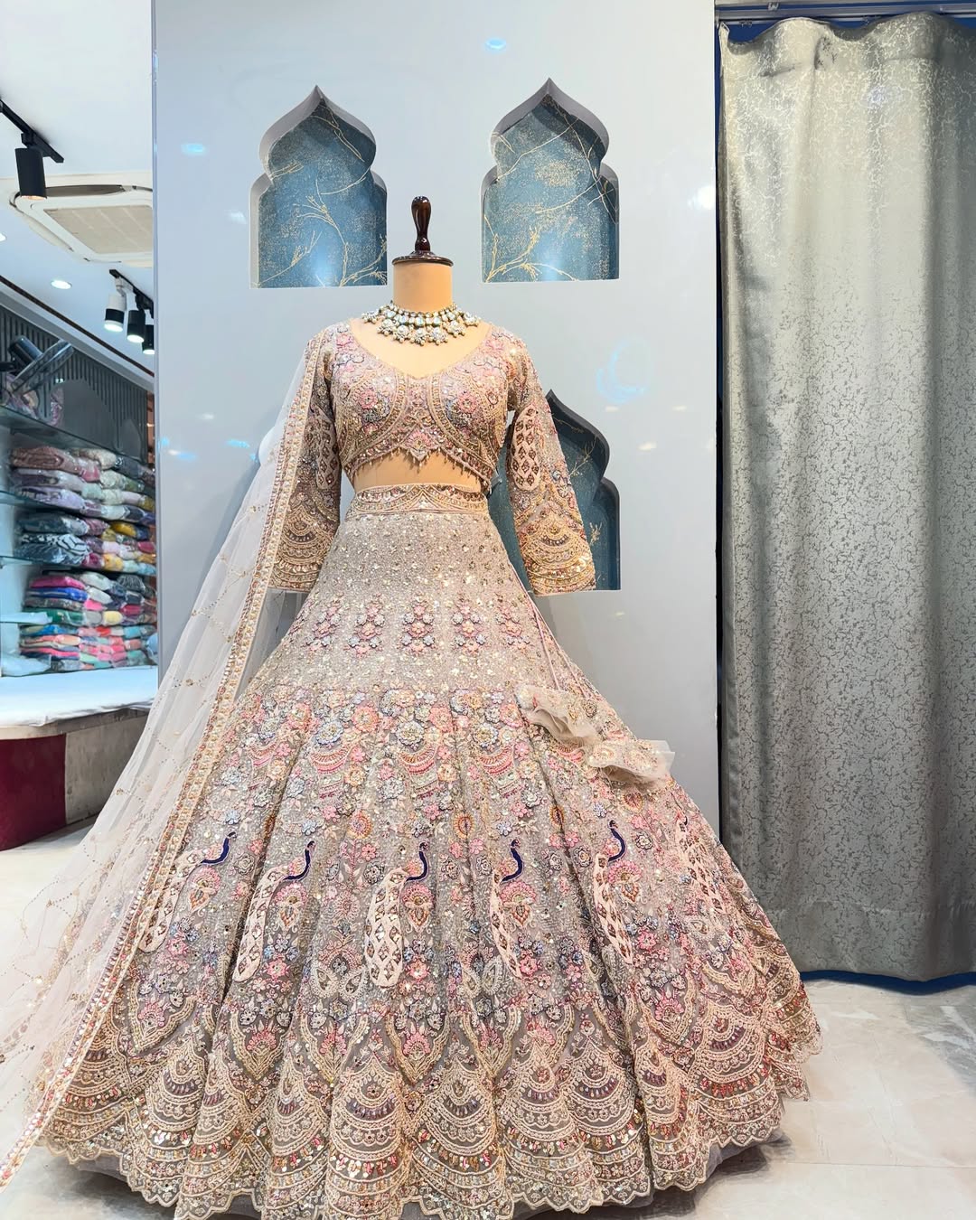 Peach Color Net Coding Work Lehenga Choli