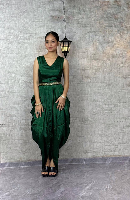 Chinon Silk Dhoti Style Stiched Suit With Printed Jecket