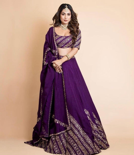 Purple Colour Sequence Embroidary  Worked Semi Stiched Lehenga Choli