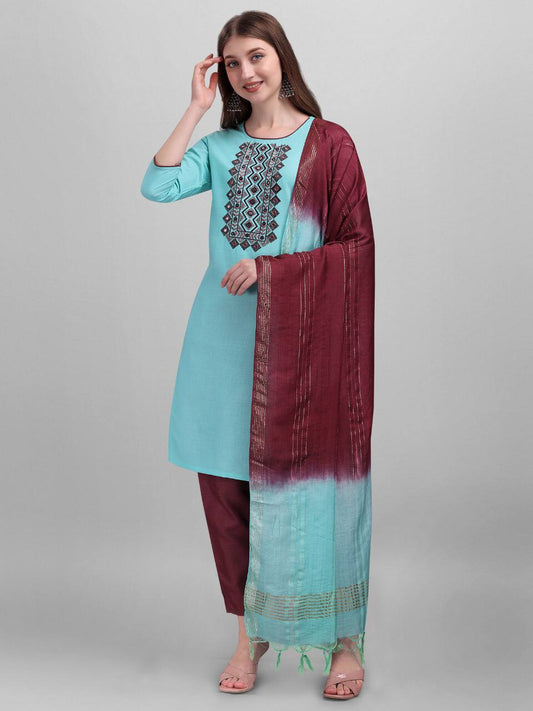 Slub Cotton Full Stitched Suit Set For Any Women - 4 Color Range