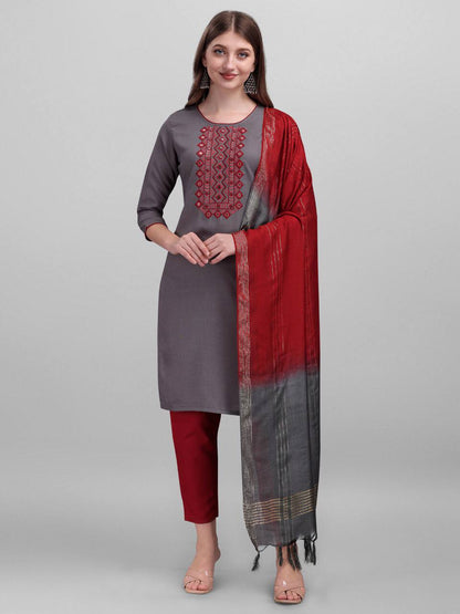 Slub Cotton Full Stitched Suit Set For Any Women - 4 Color Range