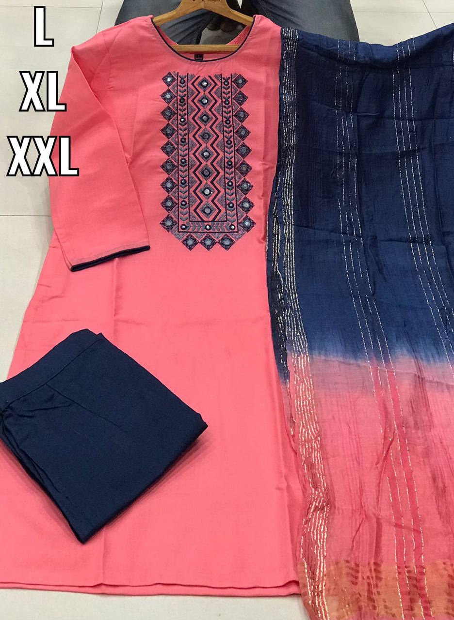 Slub Cotton Full Stitched Suit Set For Any Women - 4 Color Range