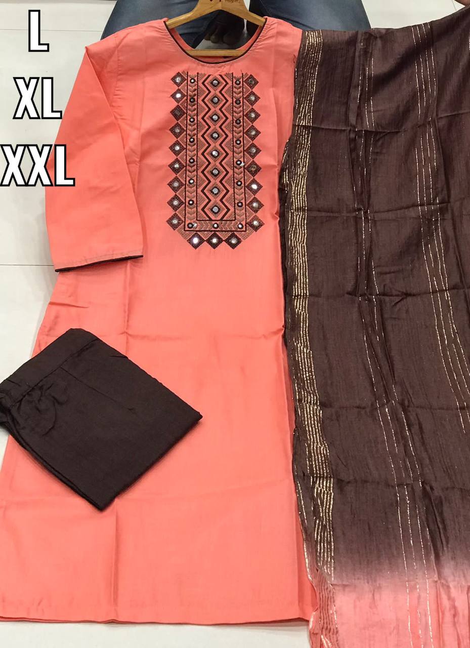 Slub Cotton Full Stitched Suit Set For Any Women - 4 Color Range