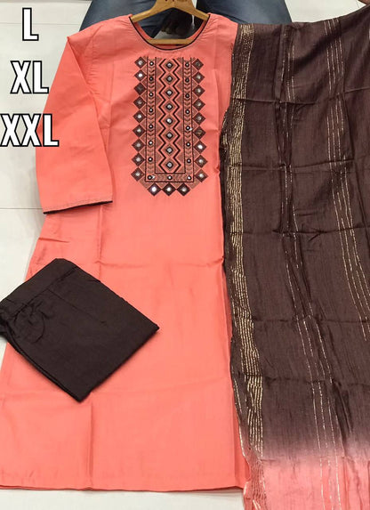 Slub Cotton Full Stitched Suit Set For Any Women - 4 Color Range