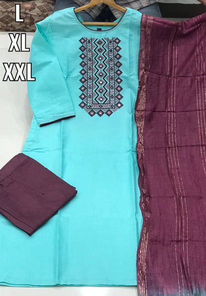 Slub Cotton Full Stitched Suit Set For Any Women - 4 Color Range