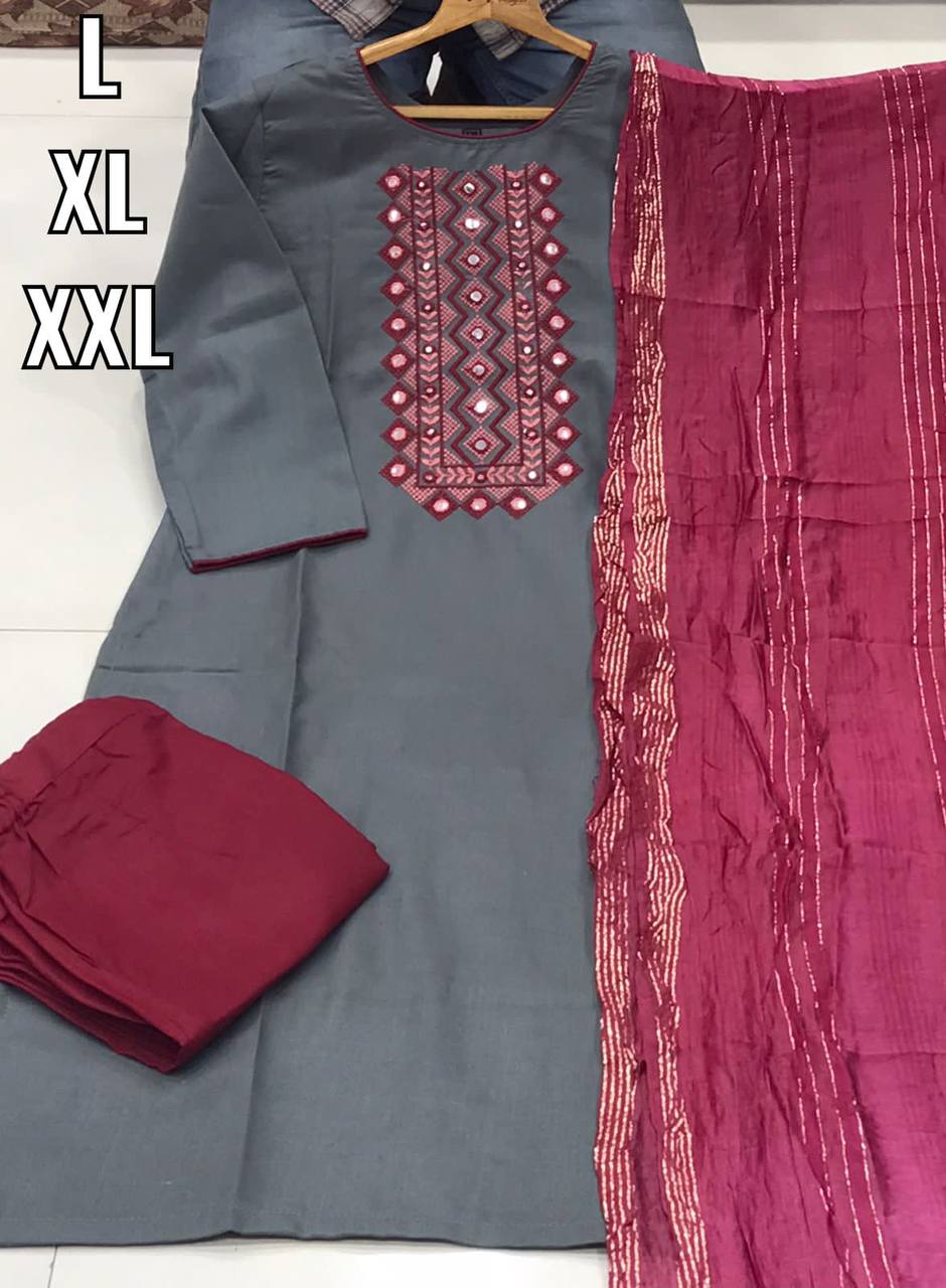 Slub Cotton Full Stitched Suit Set For Any Women - 4 Color Range