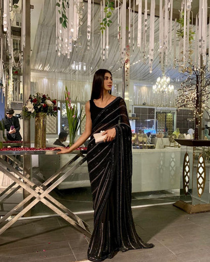 Black Color Georgette Seqeunce Work Saree Blouse