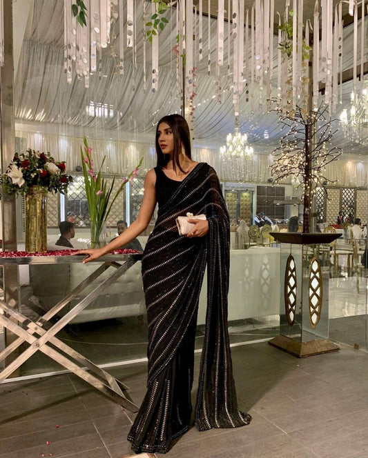 Black Color Georgette Seqeunce Work Saree Blouse