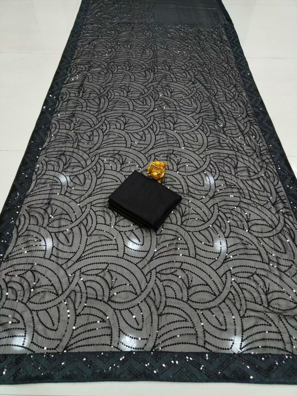 Black Color Georgette Seqeuence Work Saree For Function Wear