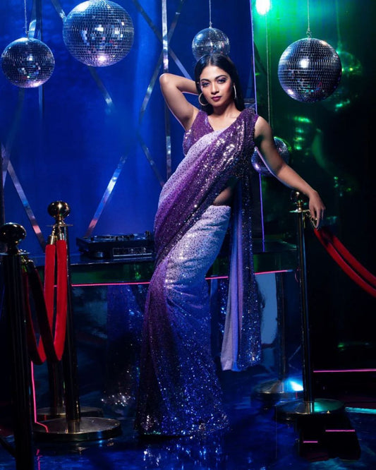 Purple Color Georgette Sequence Work Saree Blouse
