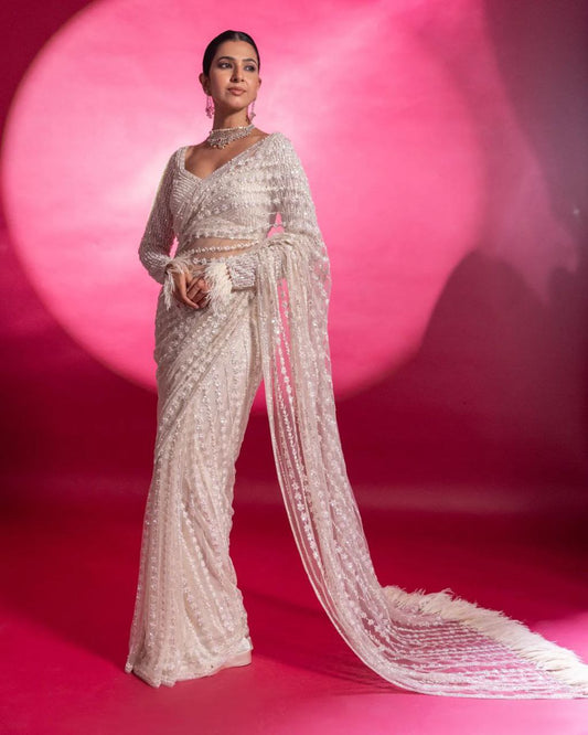 Wedding Wear Soft Net Multi Color Sequence Designer Saree