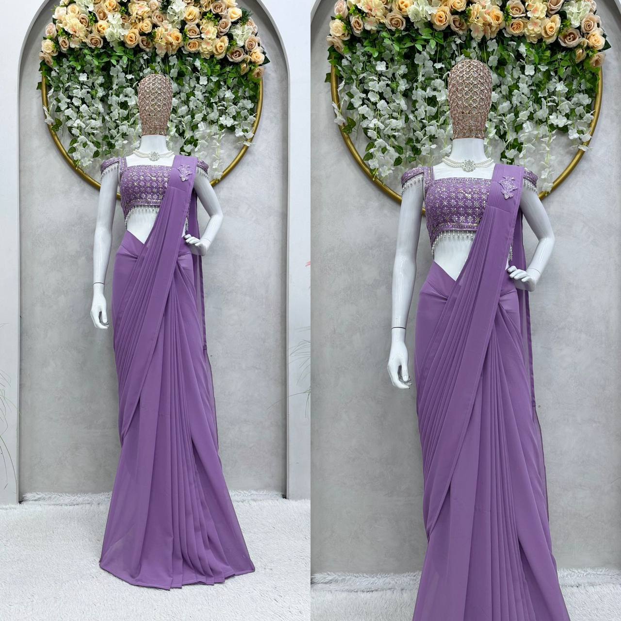 Ready to Wear 1 Min Ruffle Work Designer Saree with Stitched Blouse