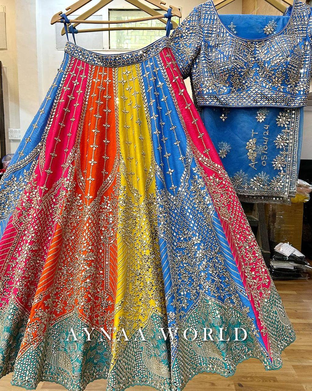 Multi Colour Embroidary And Sequence Work Wedding Wear Lehenga Choli With Beautiful Duppata
