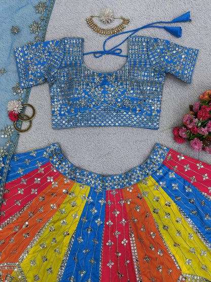Multi Colour Embroidary And Sequence Work Wedding Wear Lehenga Choli With Beautiful Duppata