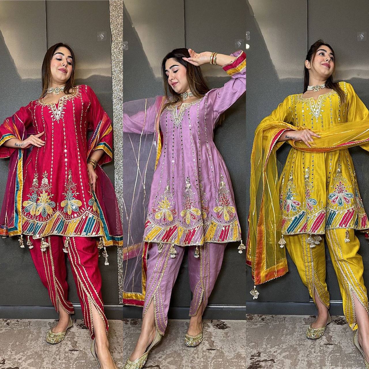 Beautiful Designer Outfit On Chinon Silk Febric With 9MM Sequnce And Thred Work Dhoti Suit