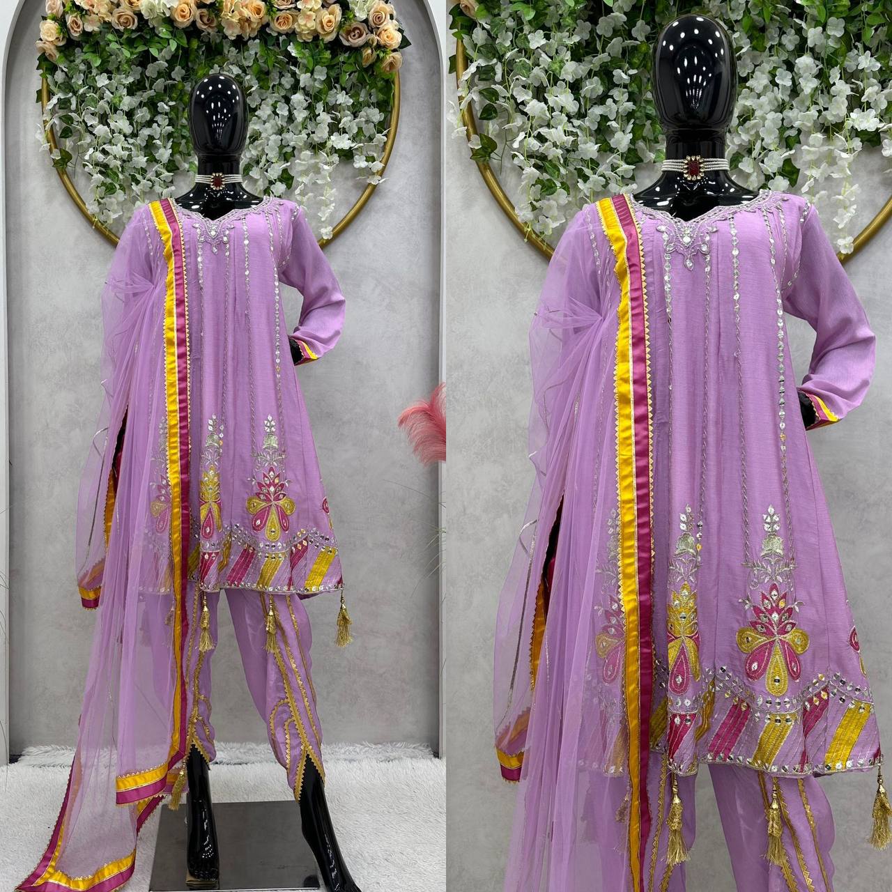 Beautiful Designer Outfit On Chinon Silk Febric With 9MM Sequnce And Thred Work Dhoti Suit