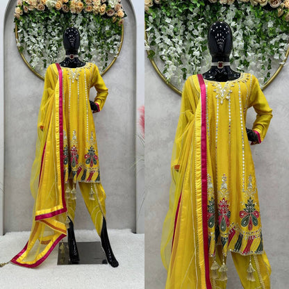 Beautiful Designer Outfit On Chinon Silk Febric With 9MM Sequnce And Thred Work Dhoti Suit
