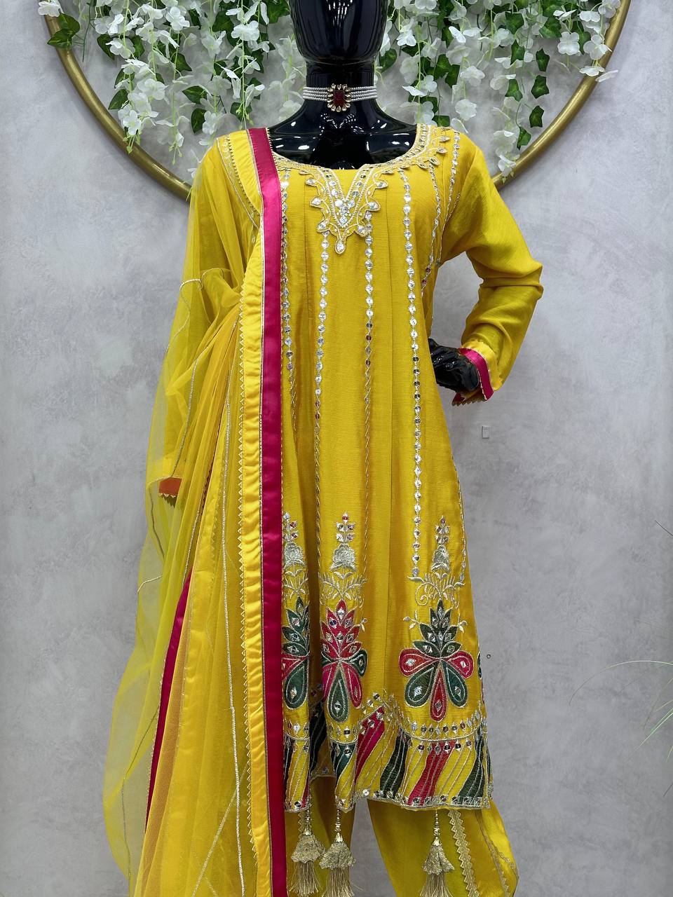 Beautiful Designer Outfit On Chinon Silk Febric With 9MM Sequnce And Thred Work Dhoti Suit
