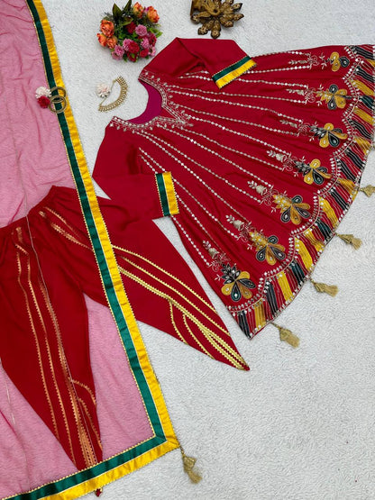 Beautiful Designer Outfit On Chinon Silk Febric With 9MM Sequnce And Thred Work Dhoti Suit