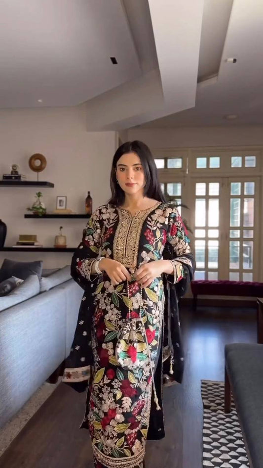 Designer Sequnce With Thred Work Tafeta Satin Febric Suit With Thred Work Dupatta