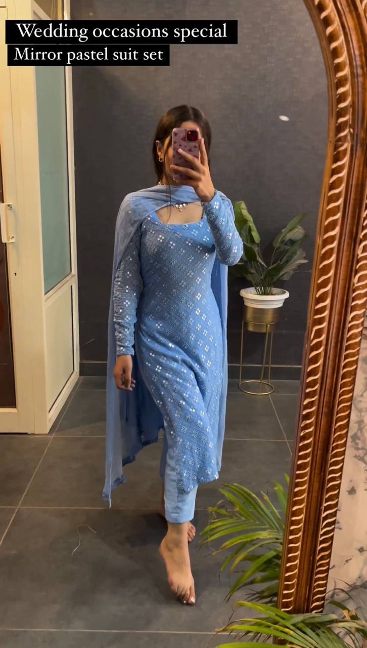 Beautiful Embroidary And Sequence Worked Stiched Salwar Suit With Duppata