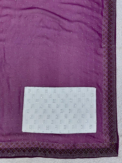 New Hot Fix Daimond Worked Georgette Wedding Wear Saree With Amezing Designer Blouse