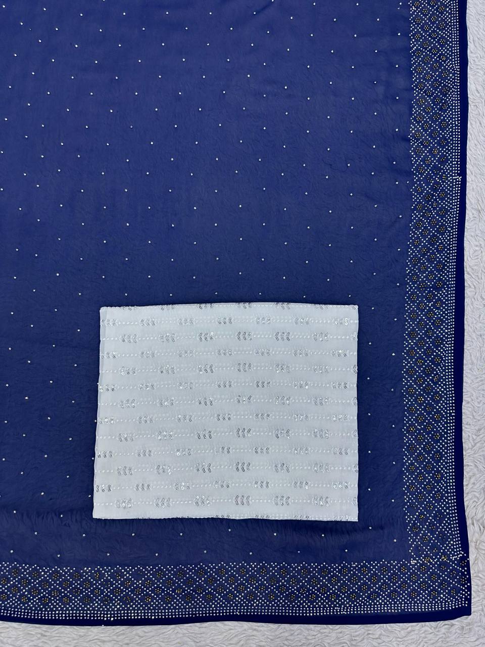 New Hot Fix Daimond Worked Georgette Wedding Wear Saree With Amezing Designer Blouse