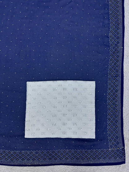 New Hot Fix Daimond Worked Georgette Wedding Wear Saree With Amezing Designer Blouse