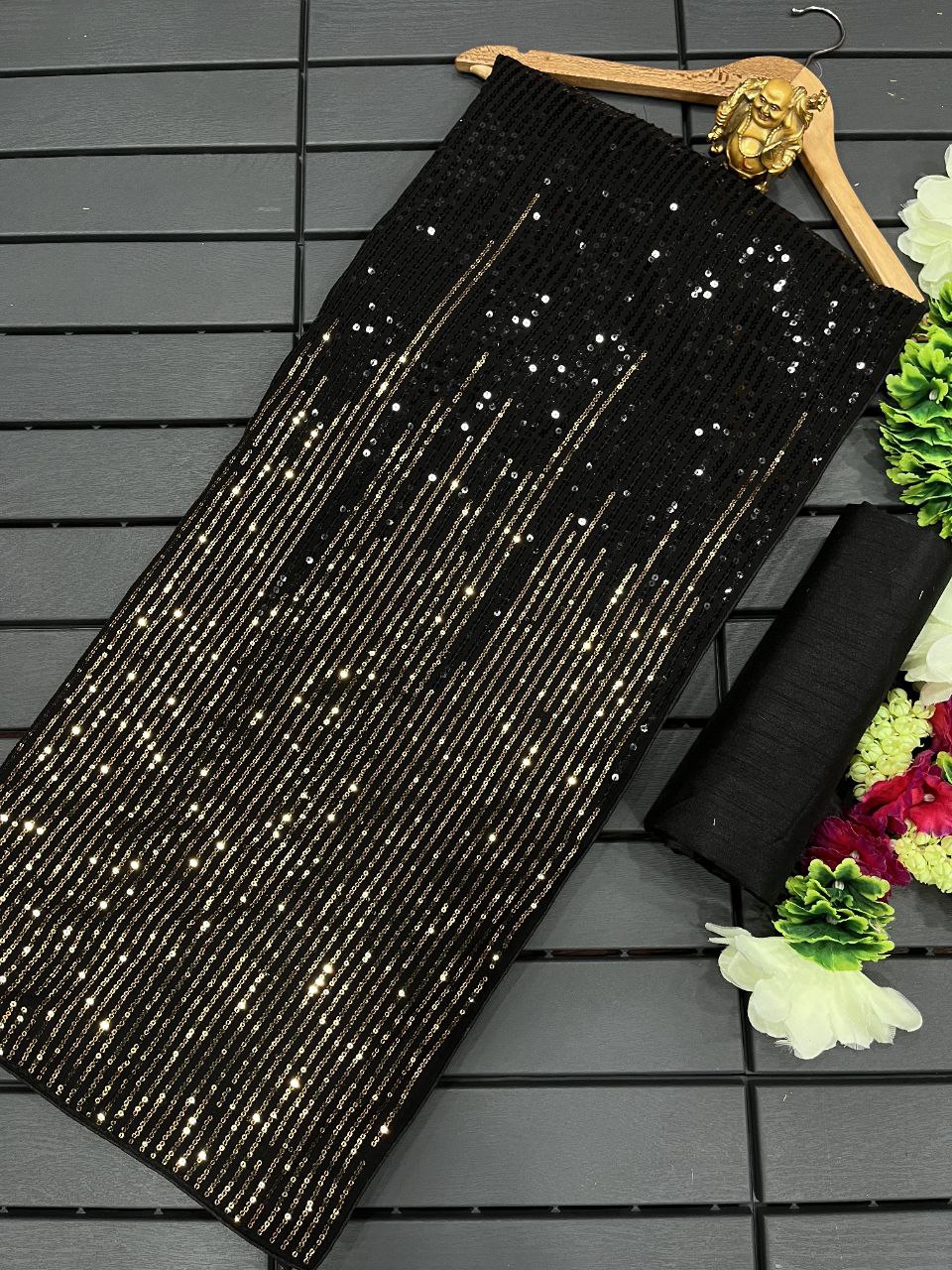 Ruhi Black Sequence Work Party Wear Saree Blouse