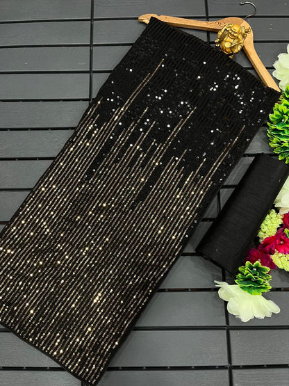 Ruhi Black Sequence Work Party Wear Saree Blouse