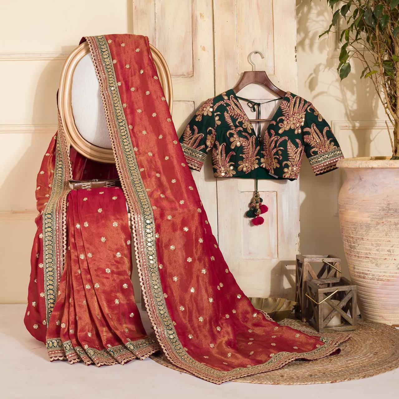 Beautiful Saree On Jimmy Silk Fabric With Thread  Sequence Work