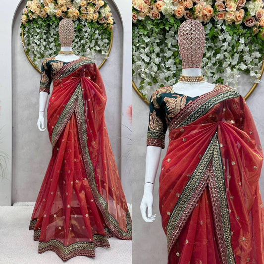 Beautiful Saree On Jimmy Silk Fabric With Thread  Sequence Work