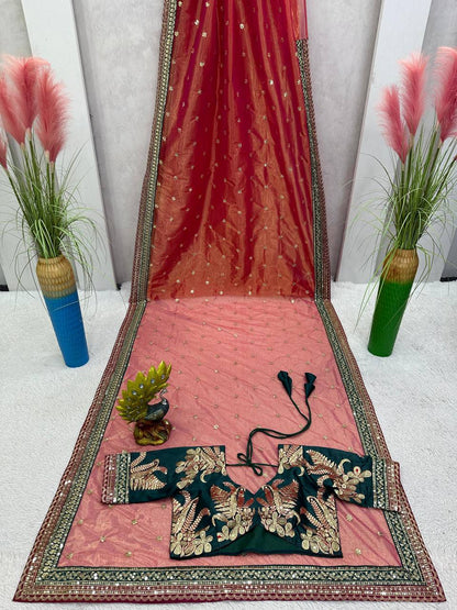 Beautiful Saree On Jimmy Silk Fabric With Thread  Sequence Work