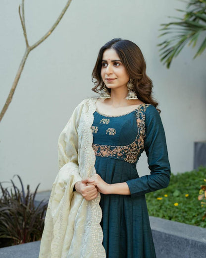 Beautiful Designer Teal Green Suit With Heavy Fhantom Silk Febric