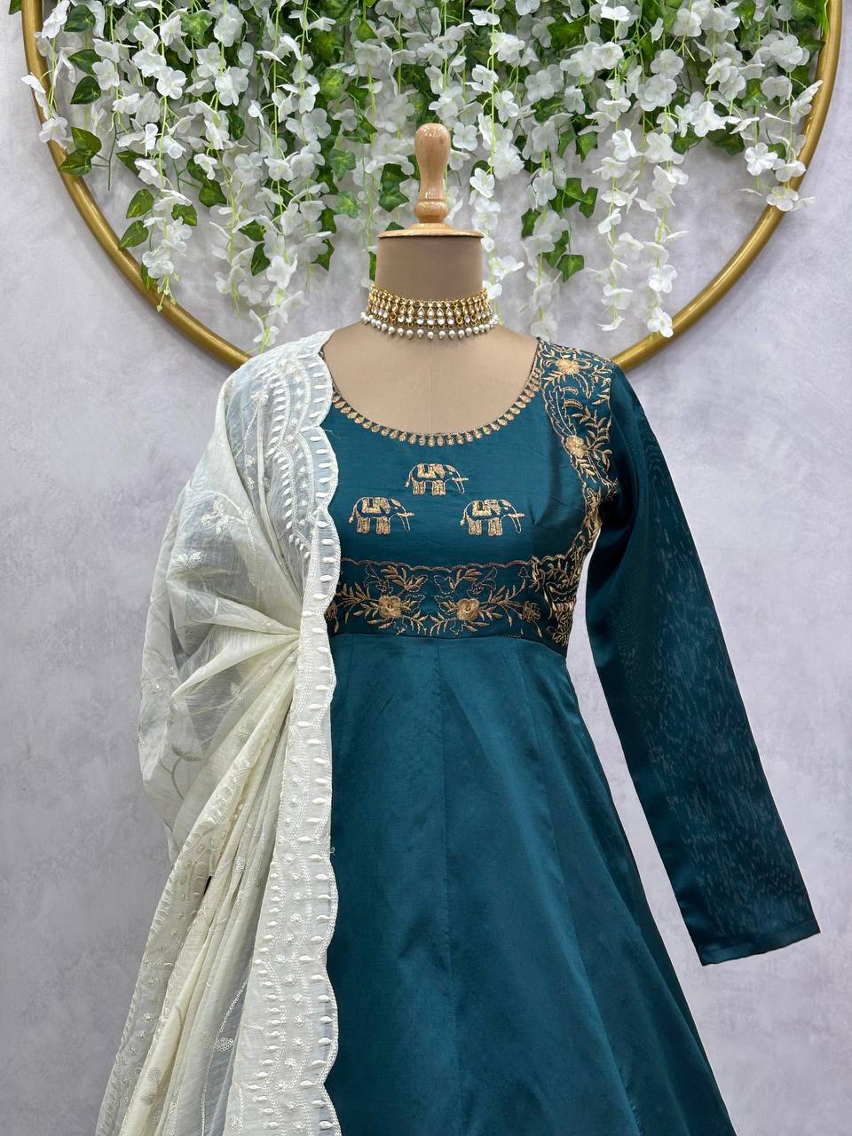 Beautiful Designer Teal Green Suit With Heavy Fhantom Silk Febric