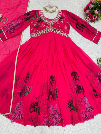 Attractive Designer Suit On Heavy Georgette Fabric And Dupatta With Fancy Lace