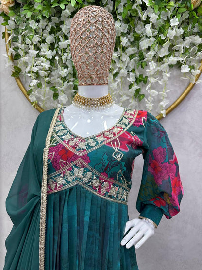 Attractive Designer Suit On Heavy Georgette Fabric And Dupatta With Fancy Lace