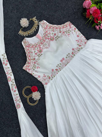 Latest Long Flair New White Gown Functional Occasion Wear