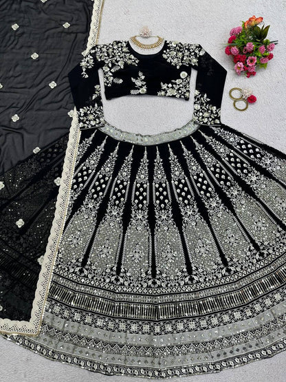 New Beautiful Design Black Georgette Fabric Lehenga Choli For Woman