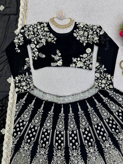 New Beautiful Design Black Georgette Fabric Lehenga Choli For Woman
