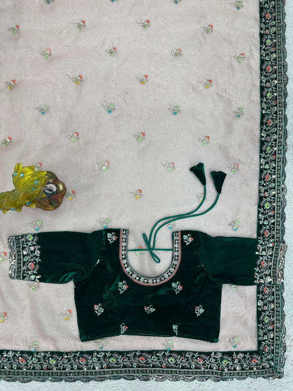 Designer  Saree Thread With Sequence Wedding